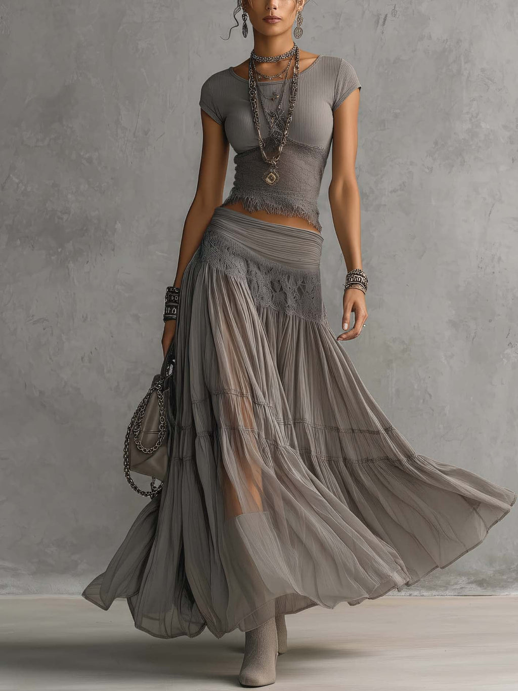 Serena – Lace Crop Top and Pleated Maxi Skirt Set