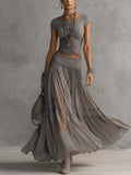 Serena – Lace Crop Top and Pleated Maxi Skirt Set