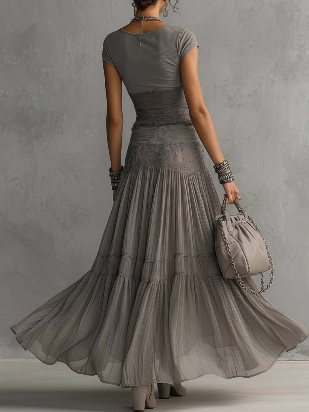 Serena – Lace Crop Top and Pleated Maxi Skirt Set