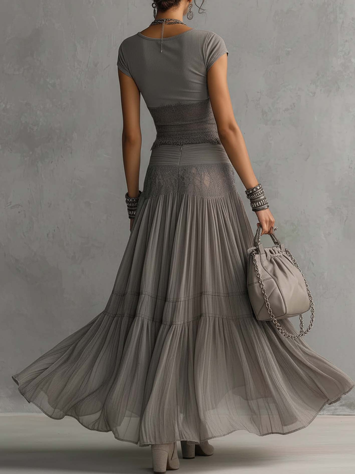 Serena – Lace Crop Top and Pleated Maxi Skirt Set