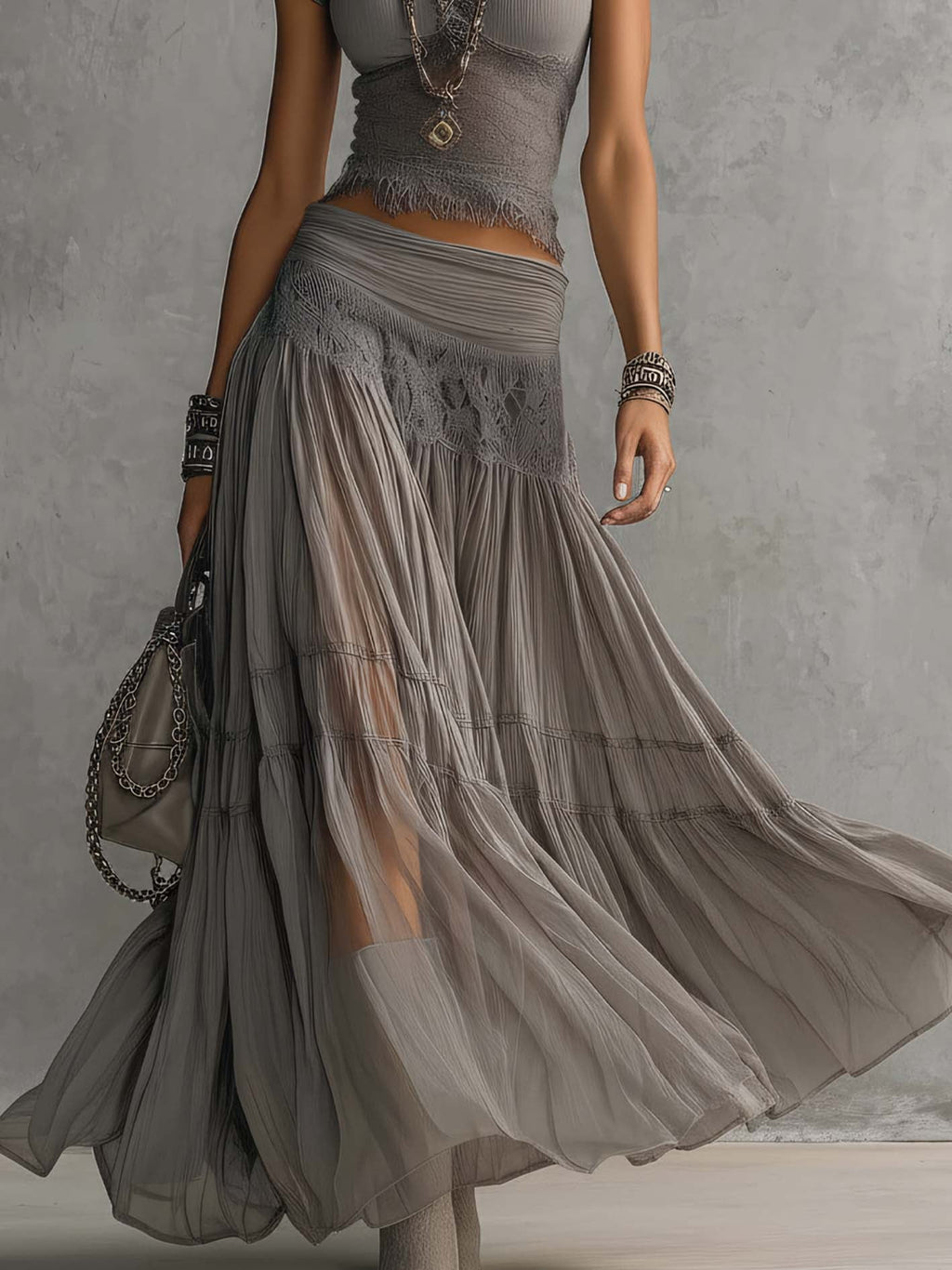 Serena – Lace Crop Top and Pleated Maxi Skirt Set