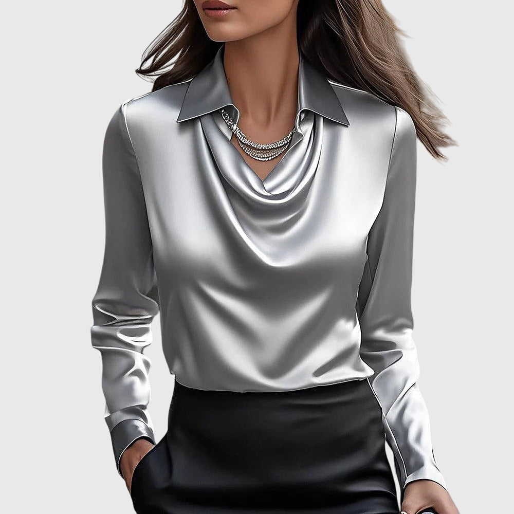 Sophia – Satin Cowl Neck Long Sleeve Blouse