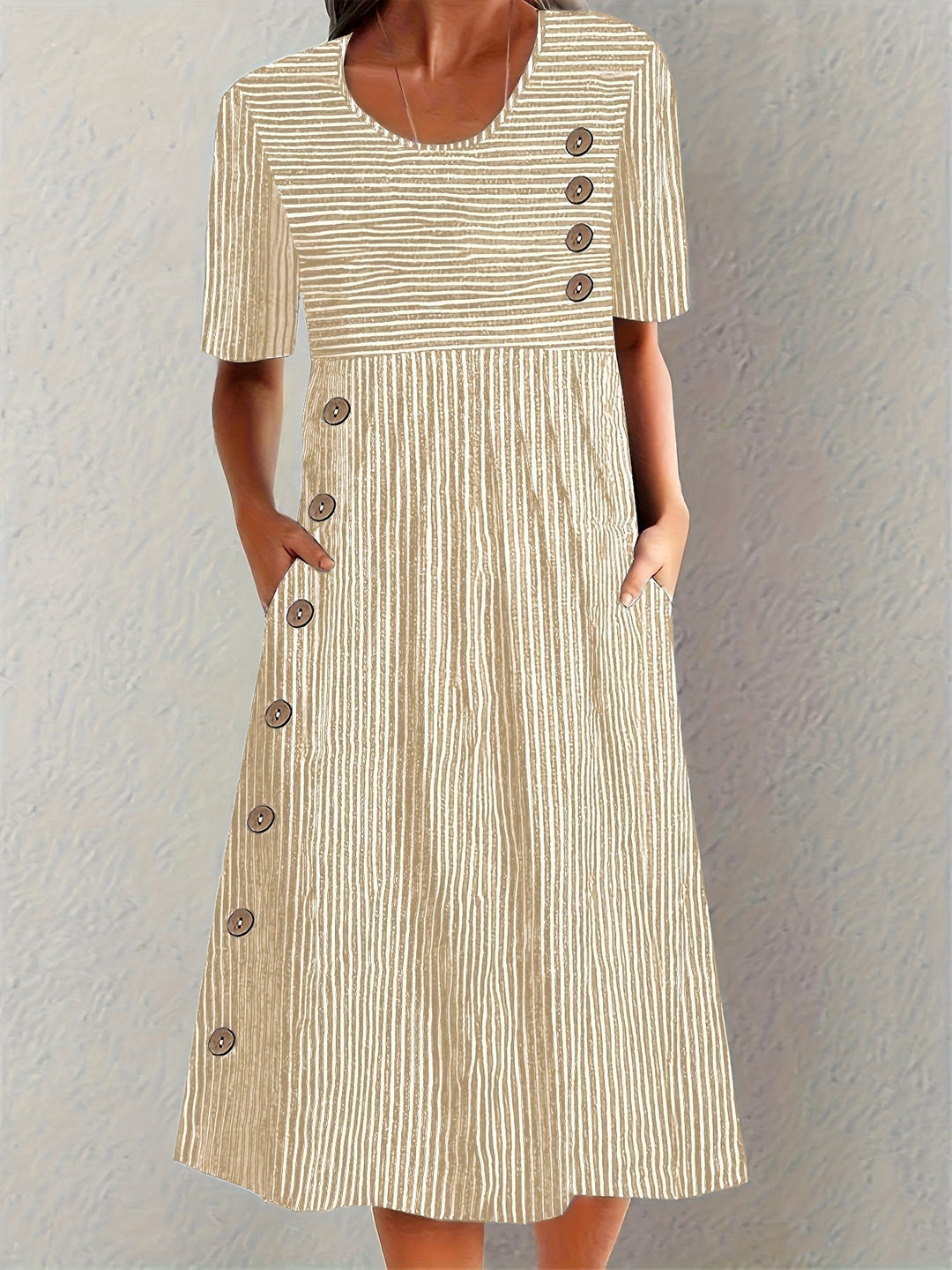 Edna – Striped Button Detail Midi Dress