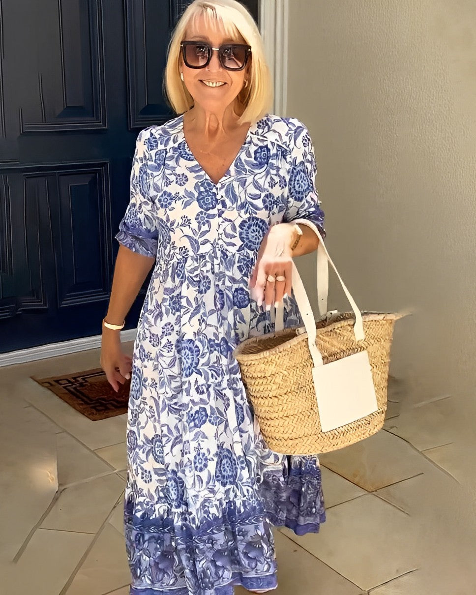 Sophia – Floral Print Midi A-Line Dress