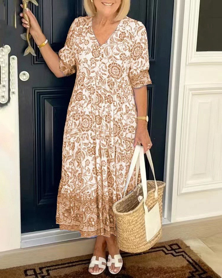 Sophia – Floral Print Midi A-Line Dress