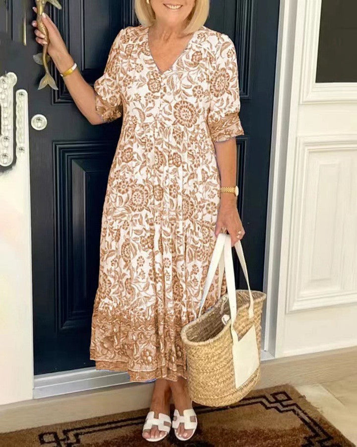 Sophia – Floral Print Midi A-Line Dress
