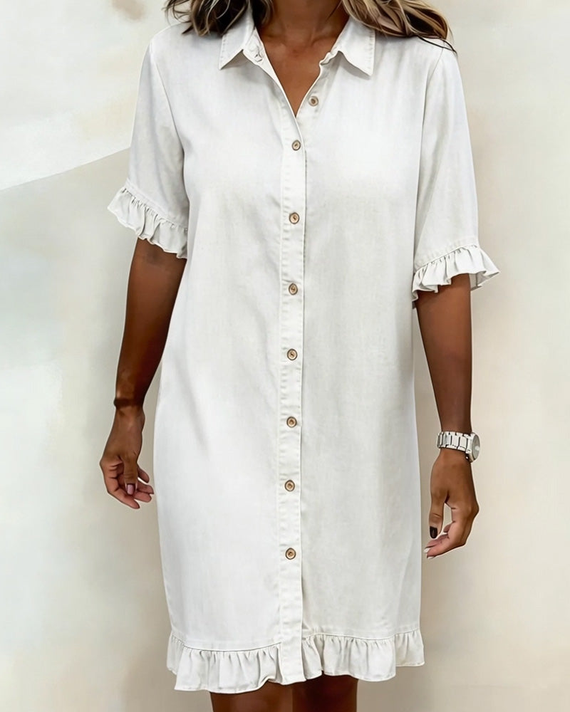 Quinn – Denim Shirt Dress with Ruffle Details