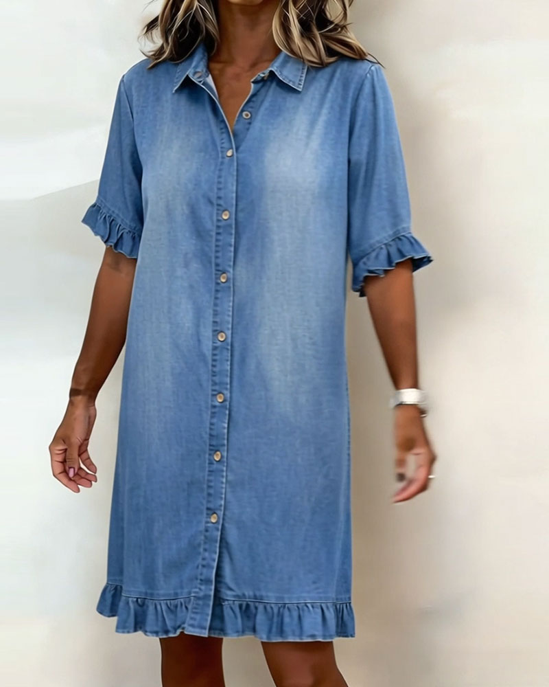 Quinn – Denim Shirt Dress with Ruffle Details