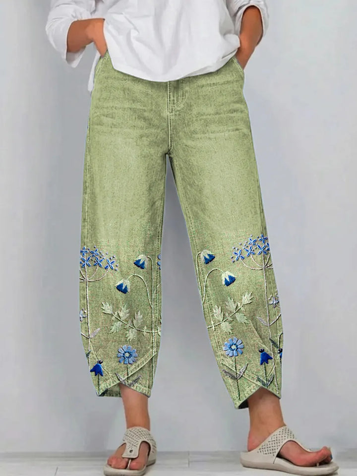 Hazel – Embroidered Floral Denim Pants