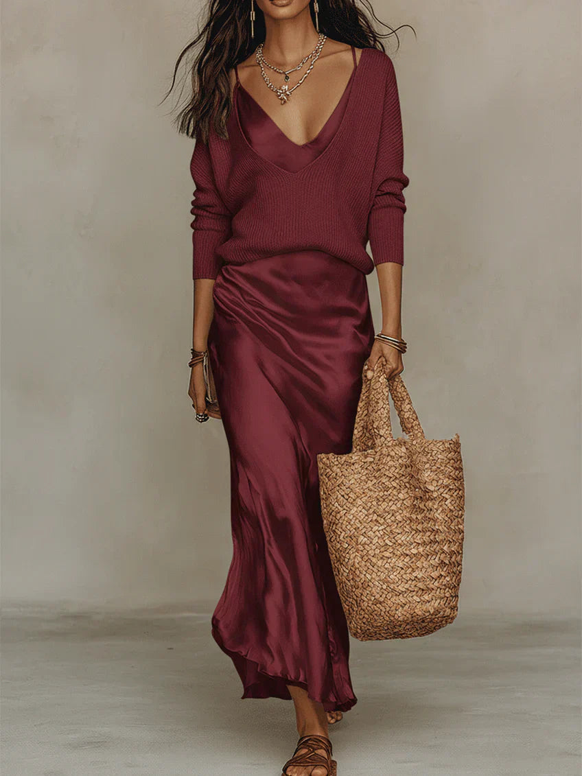 Serena – Satin Slip Dress and Knit Set