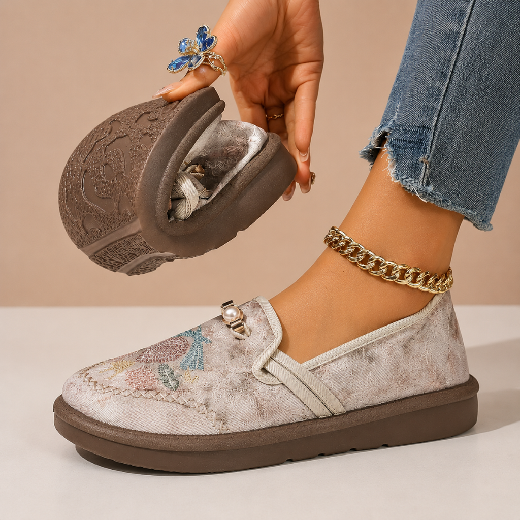 Rosalie – Embroidered Floral Slip-On Loafers