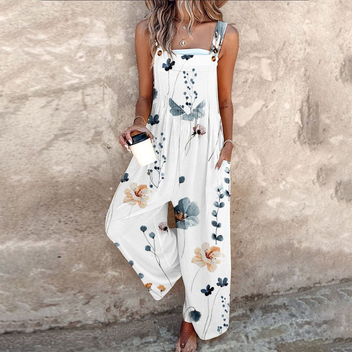 Stella – Wide Leg Floral Print Overall Jumpsuit