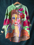 Amaris | Oil Painting Women's Portrait Art Printed Women's Casual  Shirt