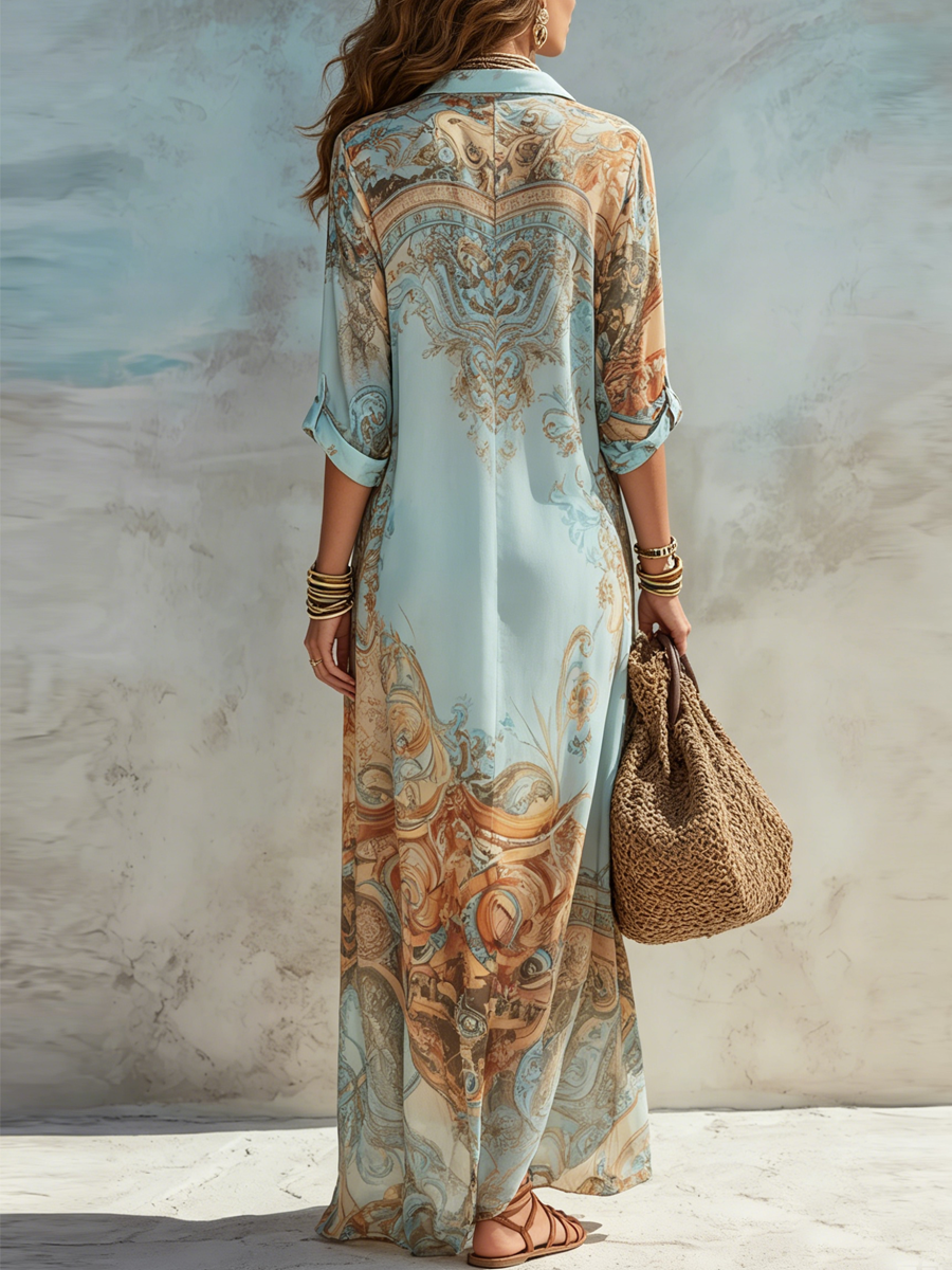Serena – Baroque Print Maxi Shirt Dress