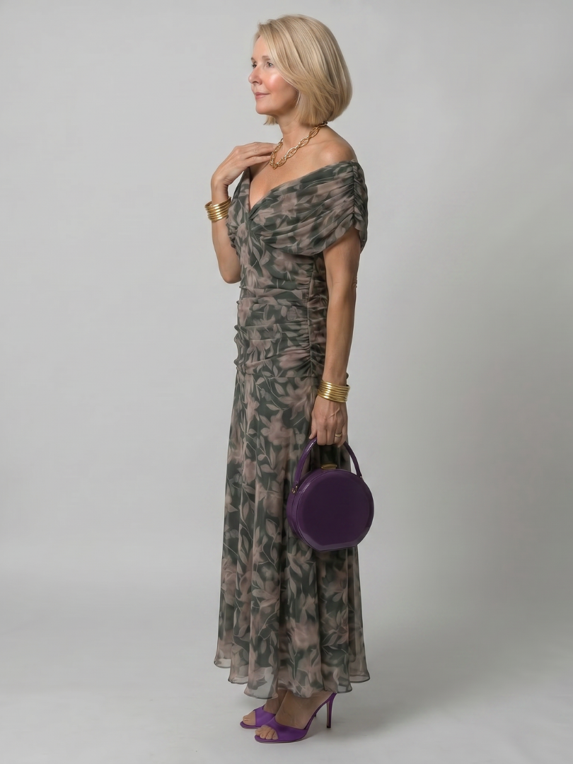 Vivienne – Draped Floral Midi Dress