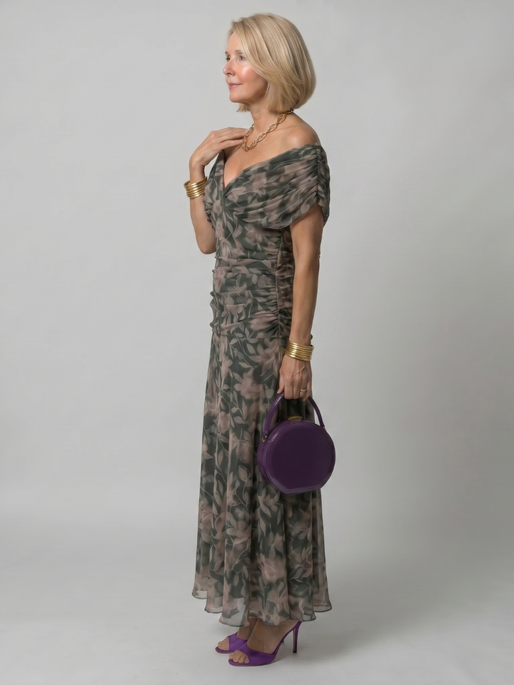 Vivienne – Draped Floral Midi Dress