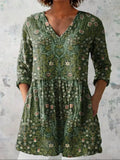 Isla – Vintage Floral V-Neck Tunic Top