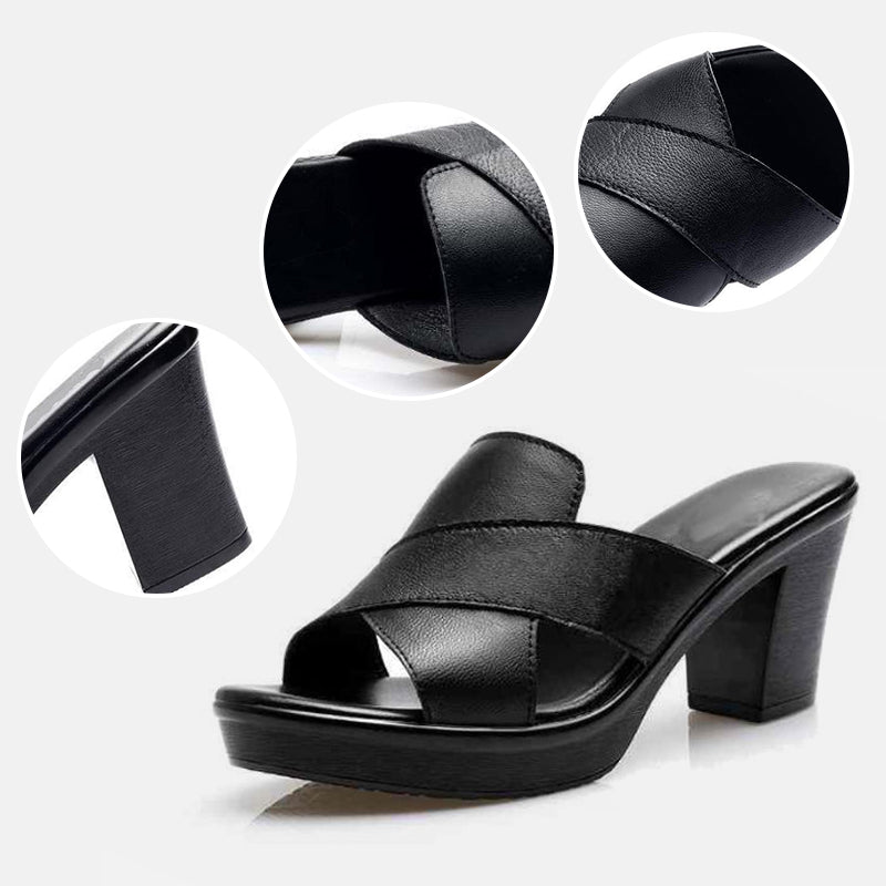 Darcy – Cross Strap Platform Block Heel Mules