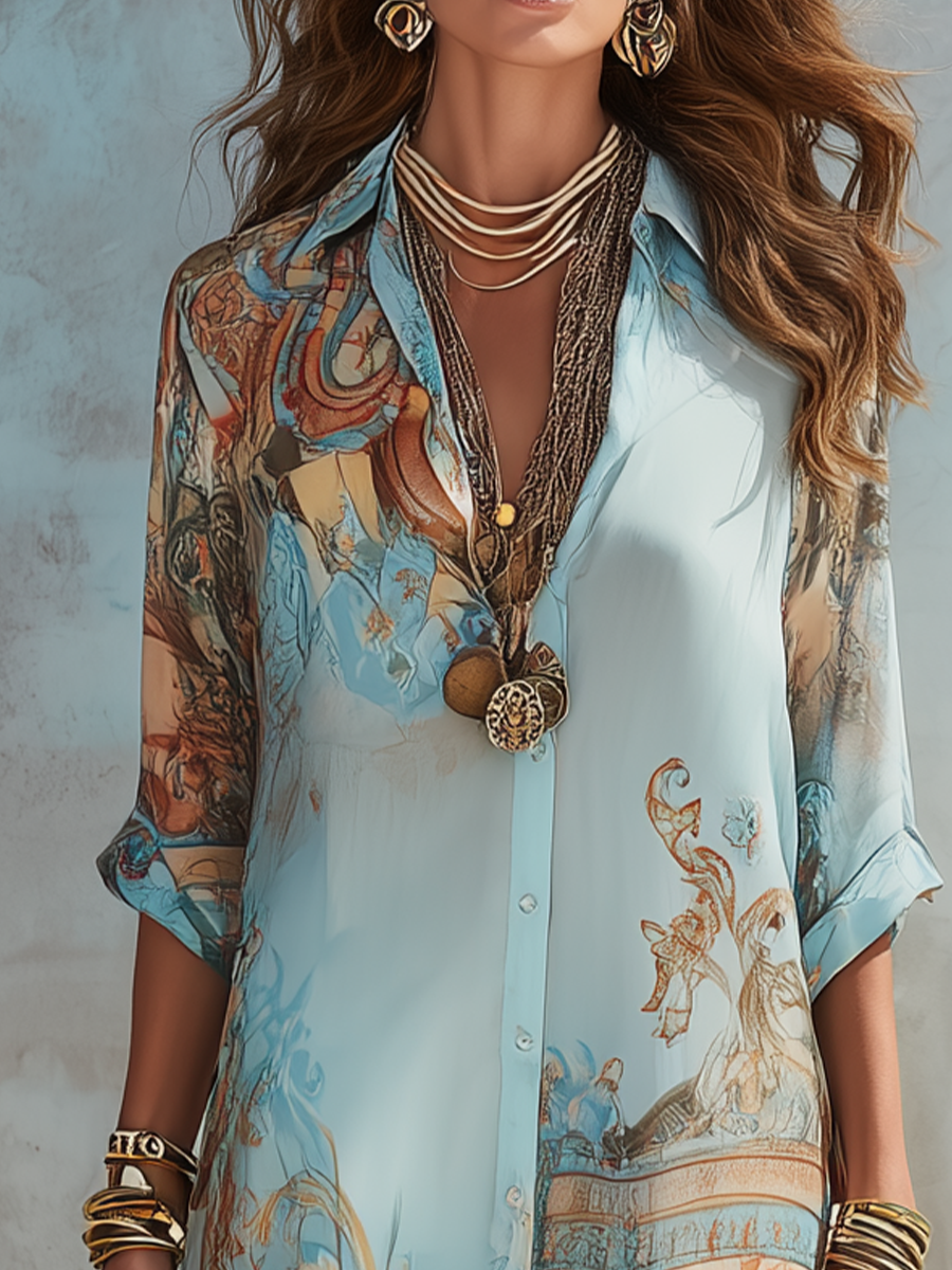 Serena – Baroque Print Maxi Shirt Dress