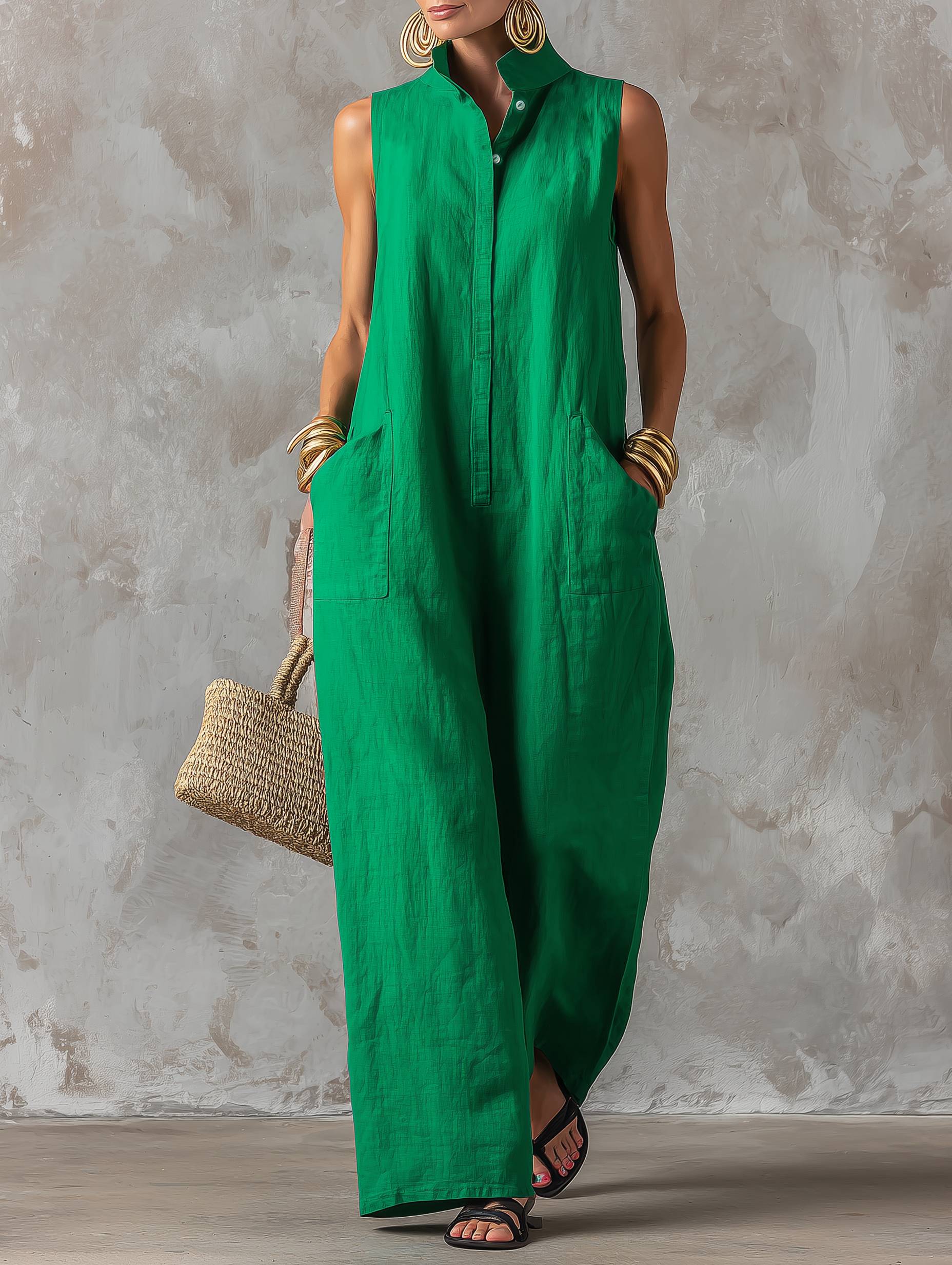 Serena – Sleeveless Wide Leg Linen Jumpsuit