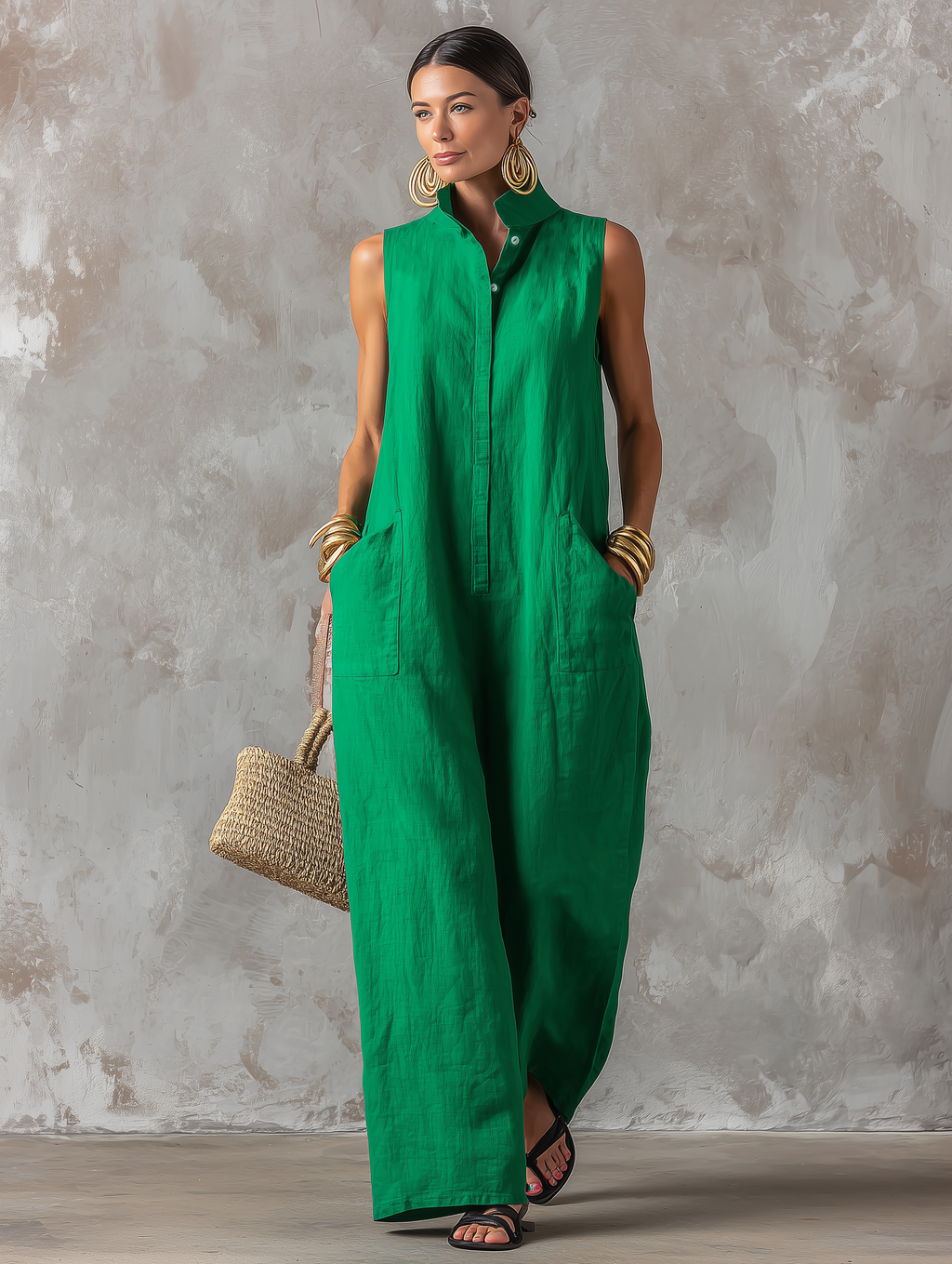 Serena – Sleeveless Wide Leg Linen Jumpsuit