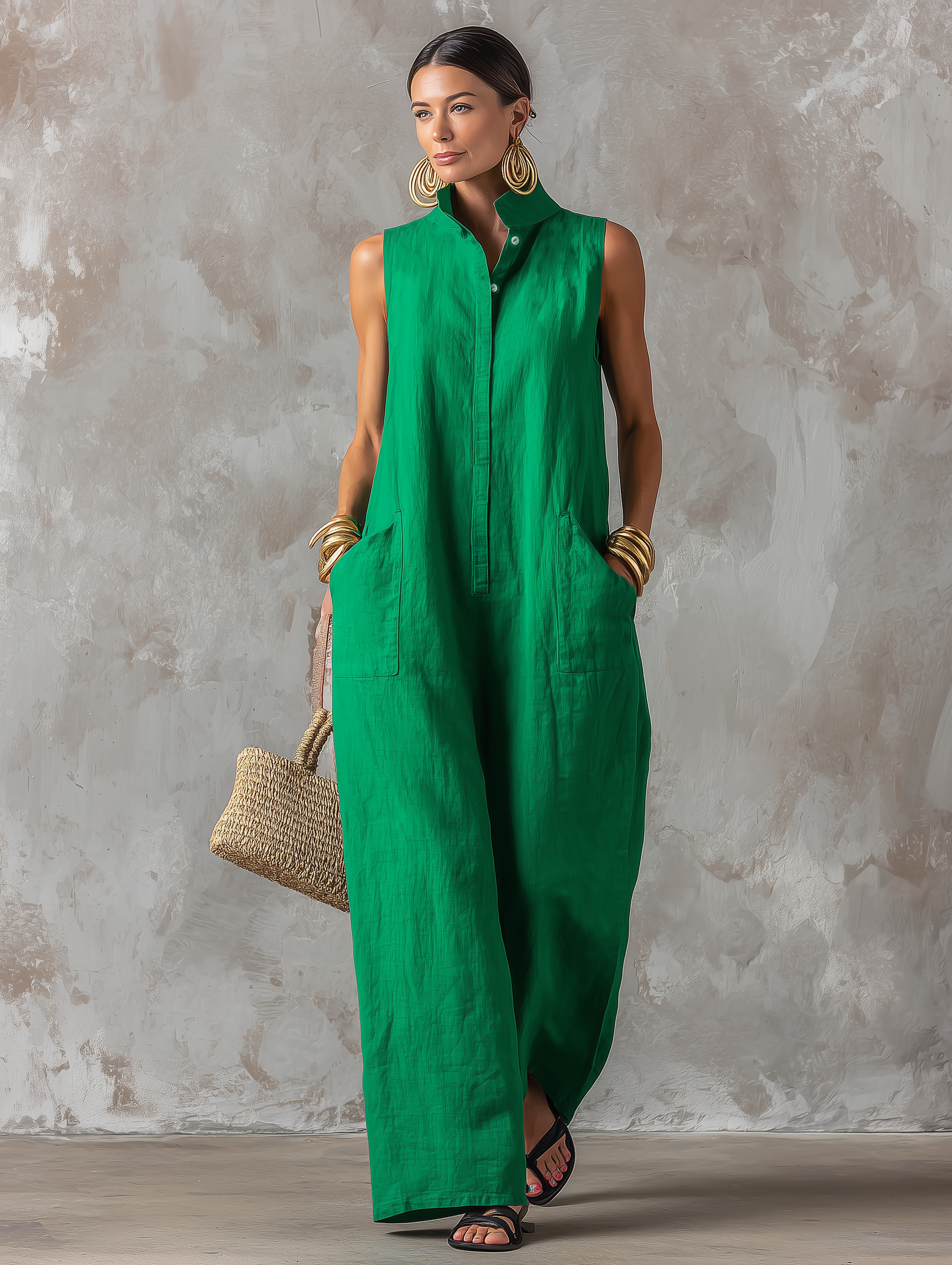 Serena – Sleeveless Wide Leg Linen Jumpsuit
