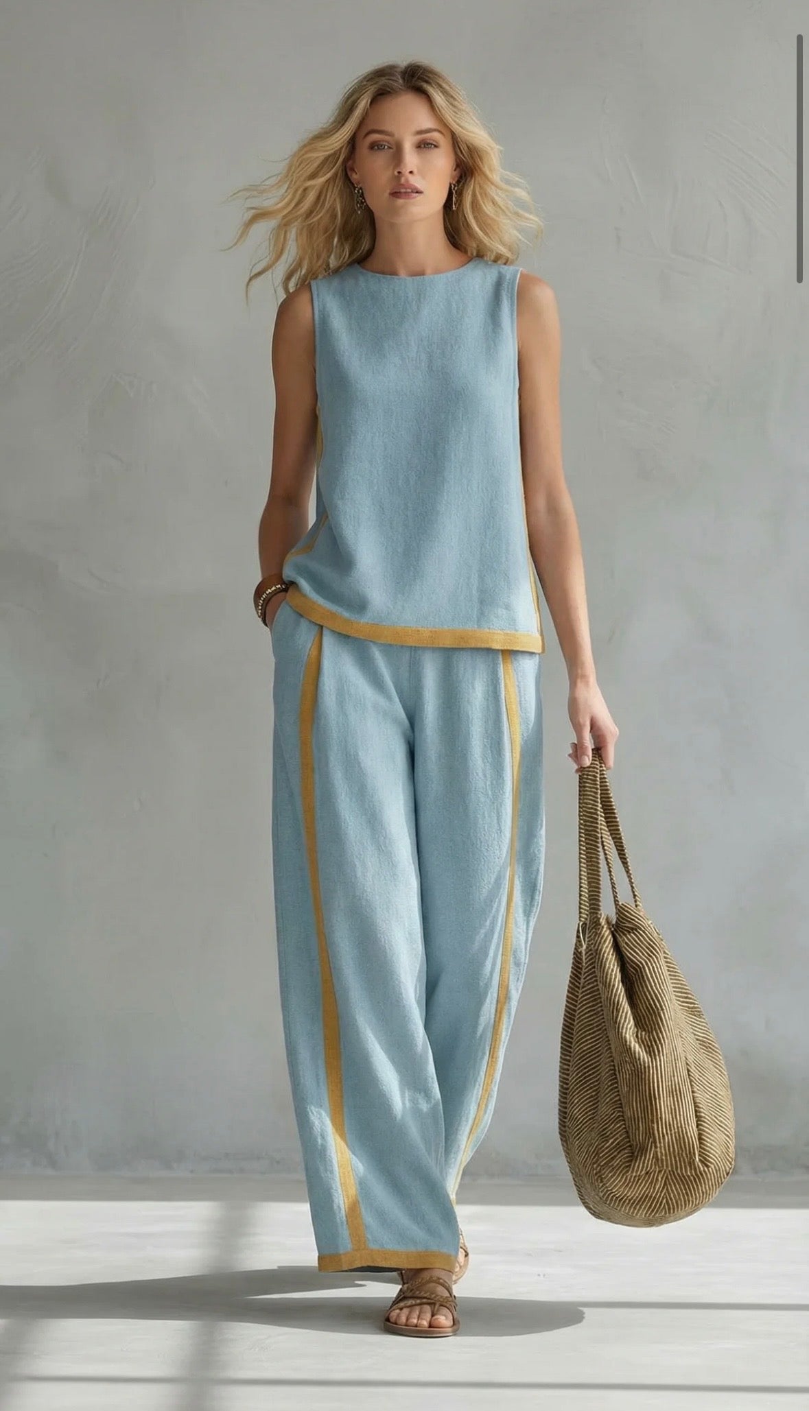 Sienna | Sleeveless Round Neck Top and Wide Leg Pants Set