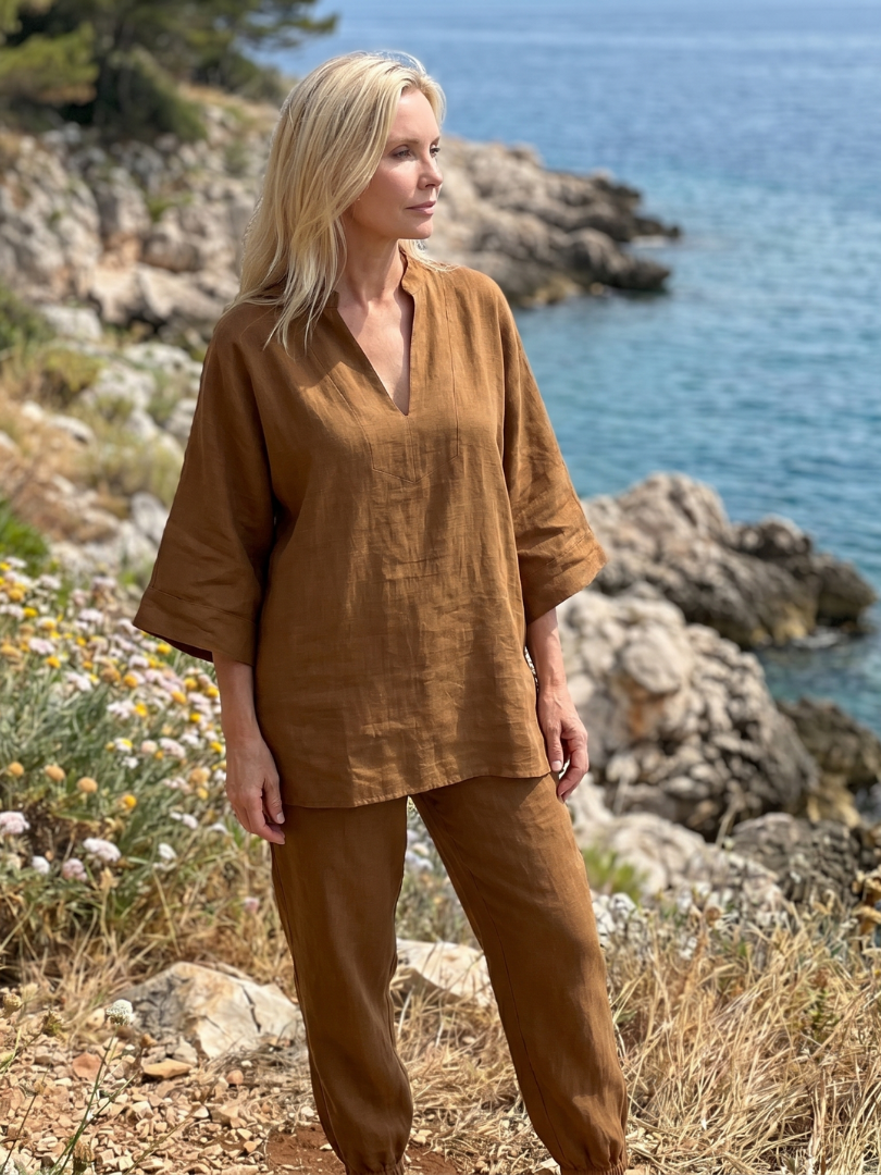 Georgiana | V Neck Tunic Gathered Trouser Set