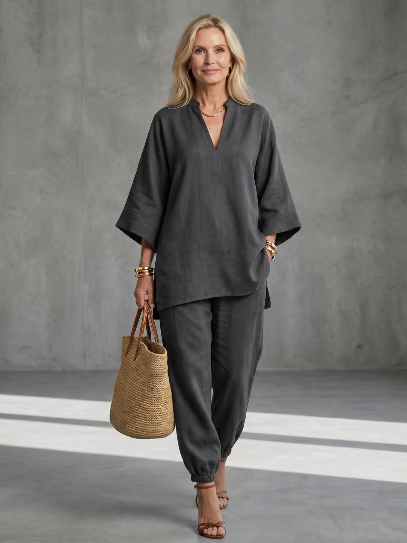 Georgiana | V Neck Tunic Gathered Trouser Set