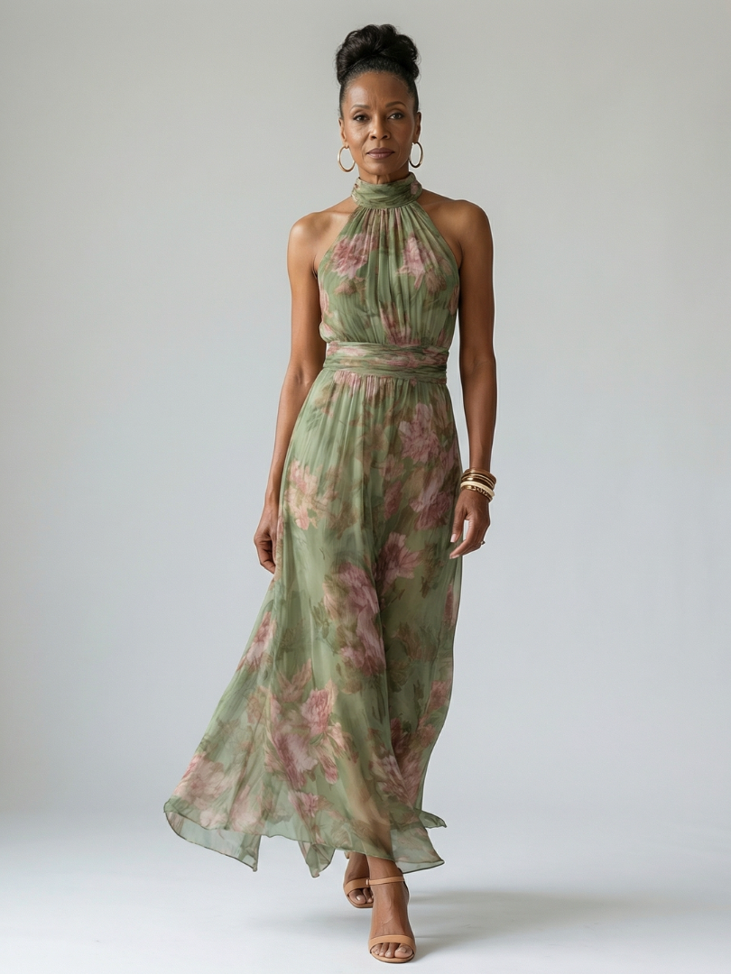 Mirelle – Gathered Halter Maxi Floral Dress