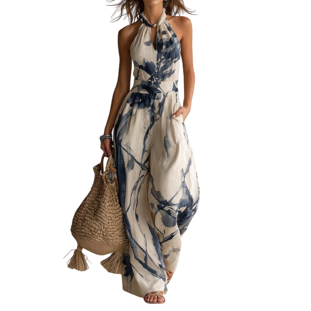 Giada – Wide Leg Halter Printed Jumpsuit