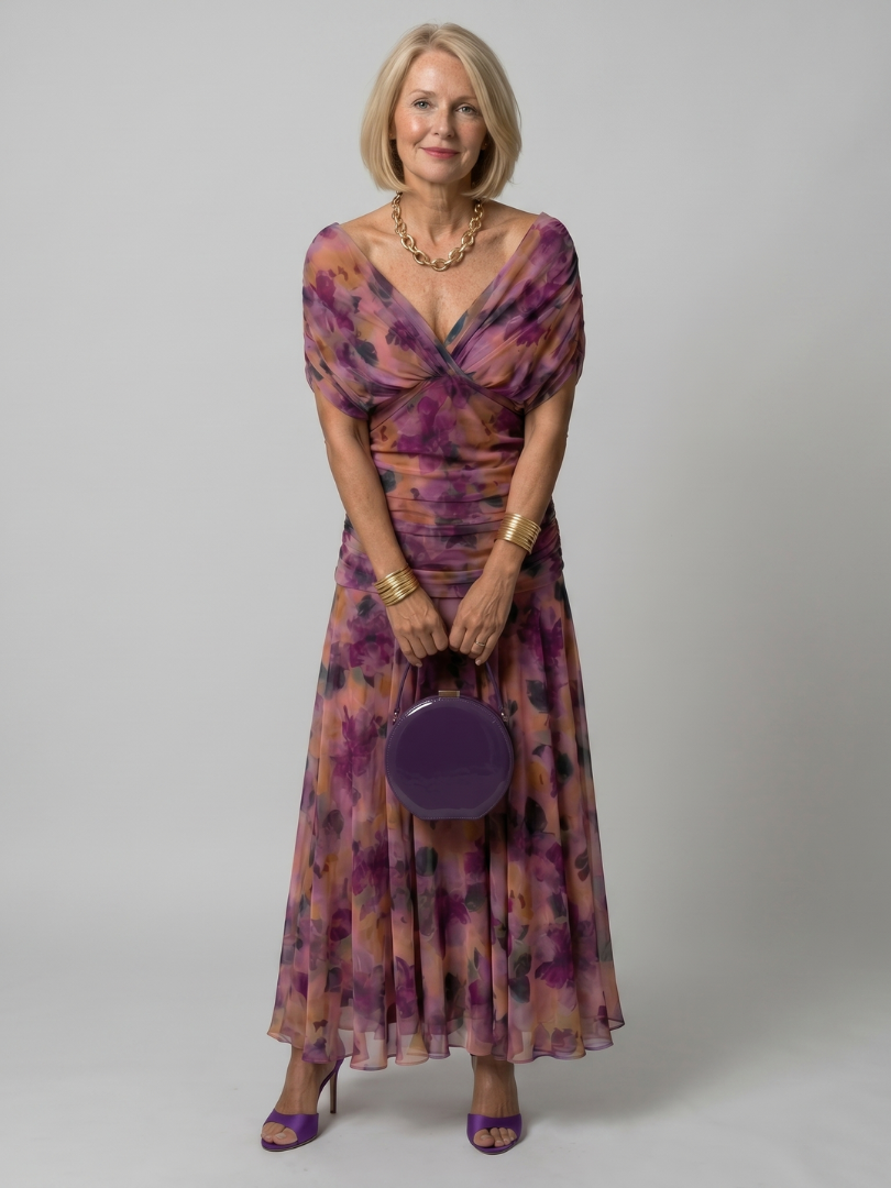 Vivienne – Draped Floral Midi Dress