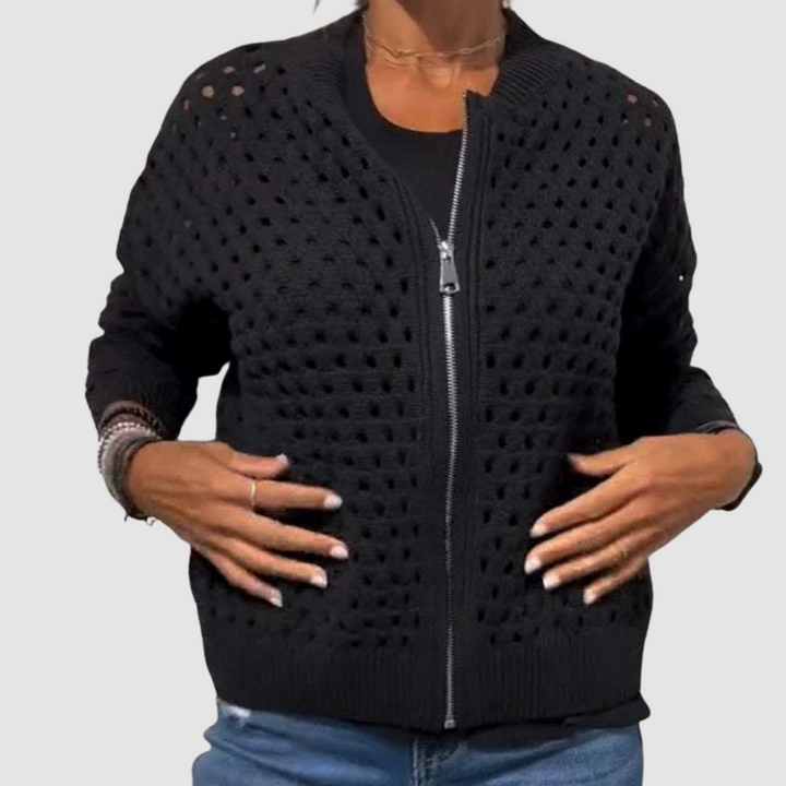 Constance – Zip-Up Open Knit Cardigan