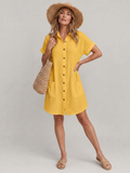 Linon | Short Sleeve Front Pockets Knee Length Dress
