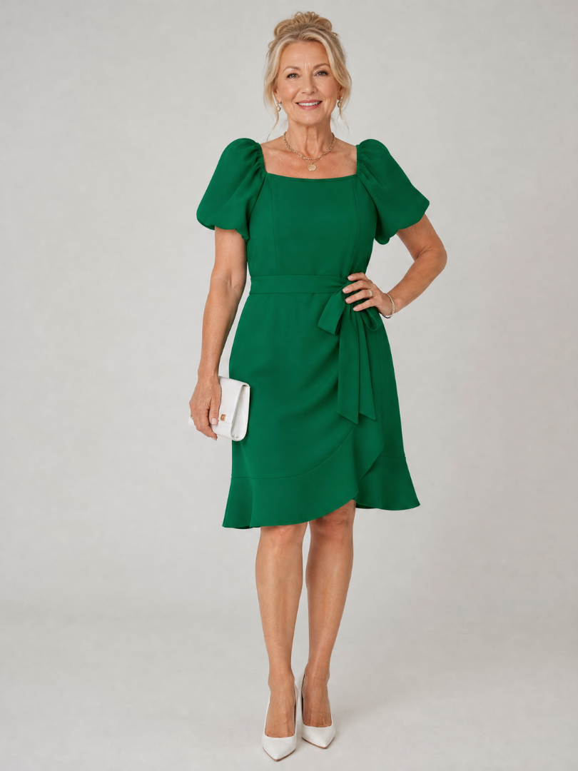 Ruosa | Short Puff Sleeve Side Tie Detail Mini Dress
