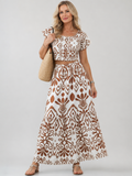Numan | Short Flutter Sleeve Flared Skirt Midi Dress