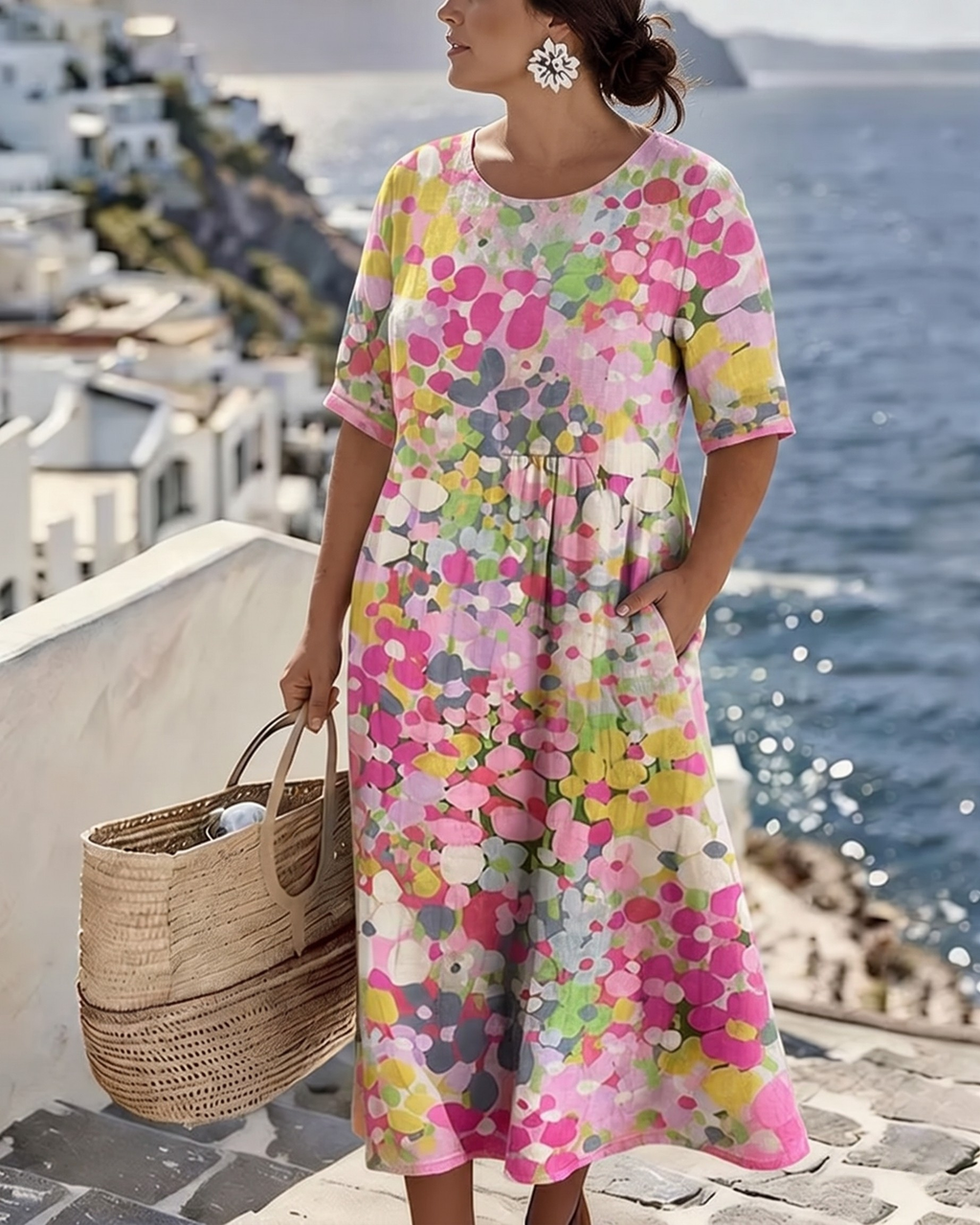 Elena – Floral Abstract Midi Dress