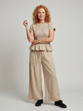 Eirenne | Peplum Detail Smocked Top And Wide Leg Pants Set
