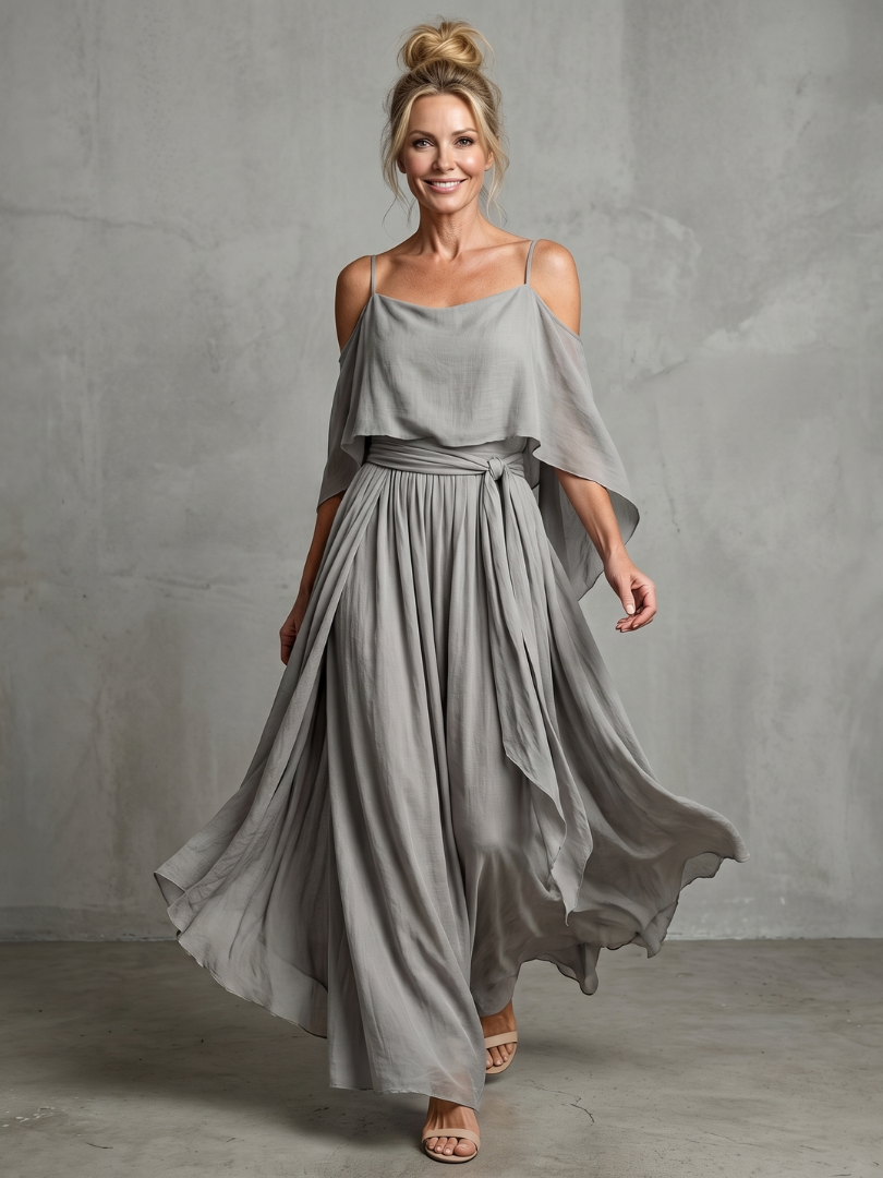 Marisol | Layered Drape Cold Shoulder Top Wide Leg Set