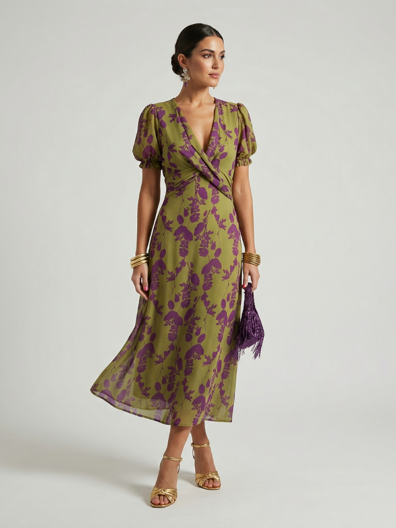 Vivienne – Wrap Midi Dress with Floral Print