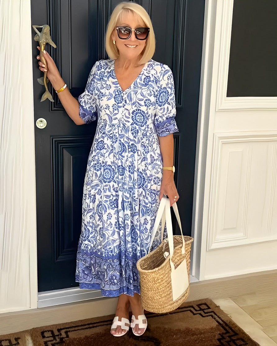 Clara – Floral V-Neck Tiered Midi Dress