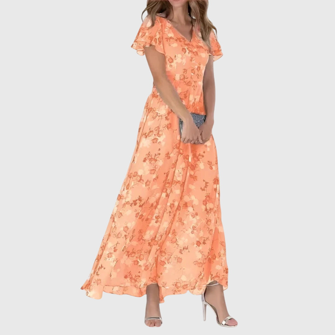 Serena – Floral Maxi Dress with Flutter Sleeves