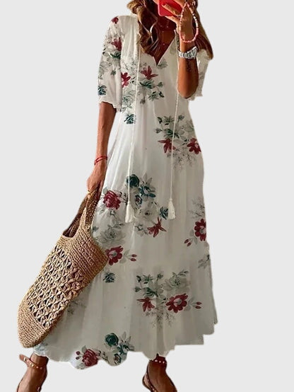 Amalia – Boho Ikat Print Midi Dress