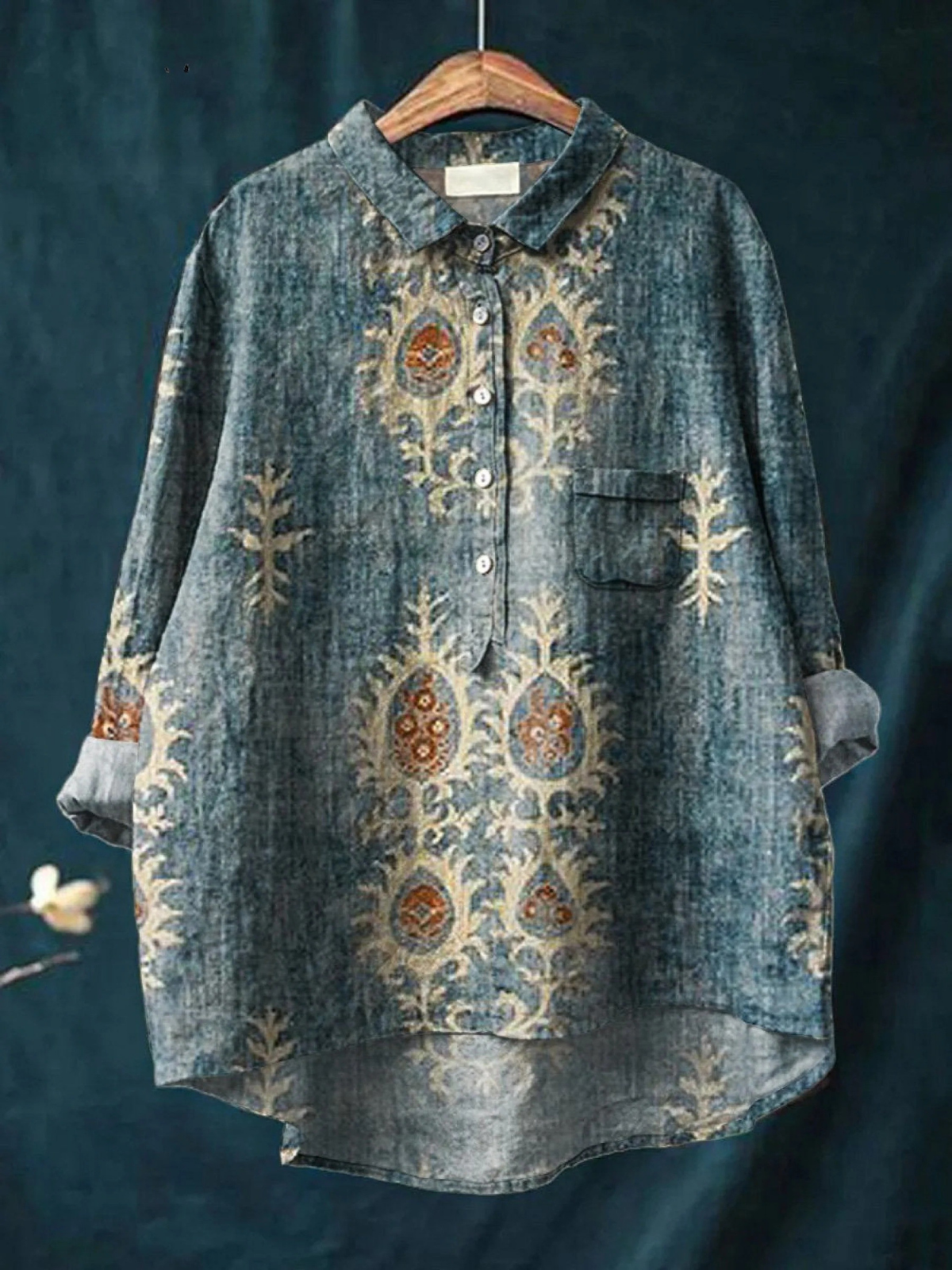 Nina | Women's Vintage Ethnic Floral Art Print Casual  Shirt