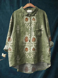 Nina | Women's Vintage Ethnic Floral Art Print Casual  Shirt