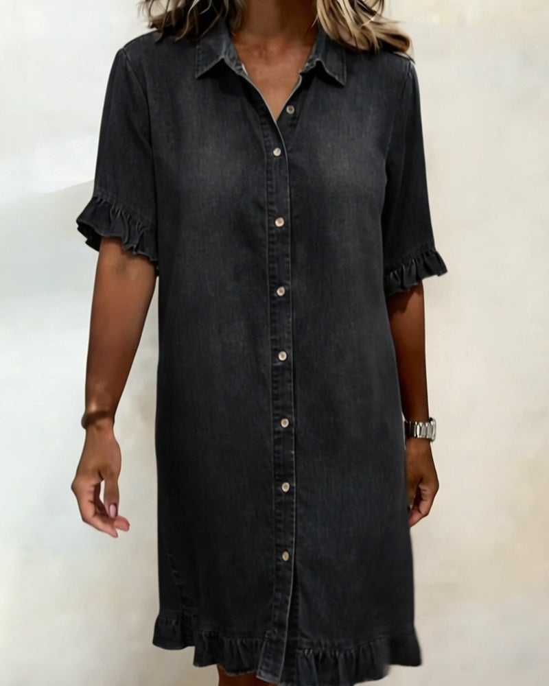 Quinn – Denim Shirt Dress with Ruffle Details