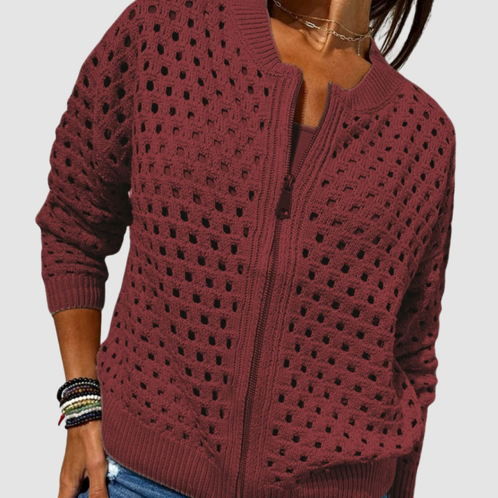 Constance – Zip-Up Open Knit Cardigan