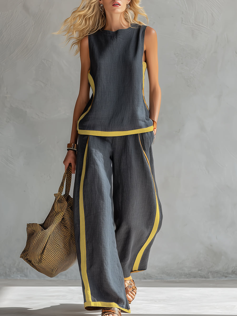 Sienna | Sleeveless Round Neck Top and Wide Leg Pants Set