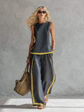 Sienna | Sleeveless Round Neck Top and Wide Leg Pants Set