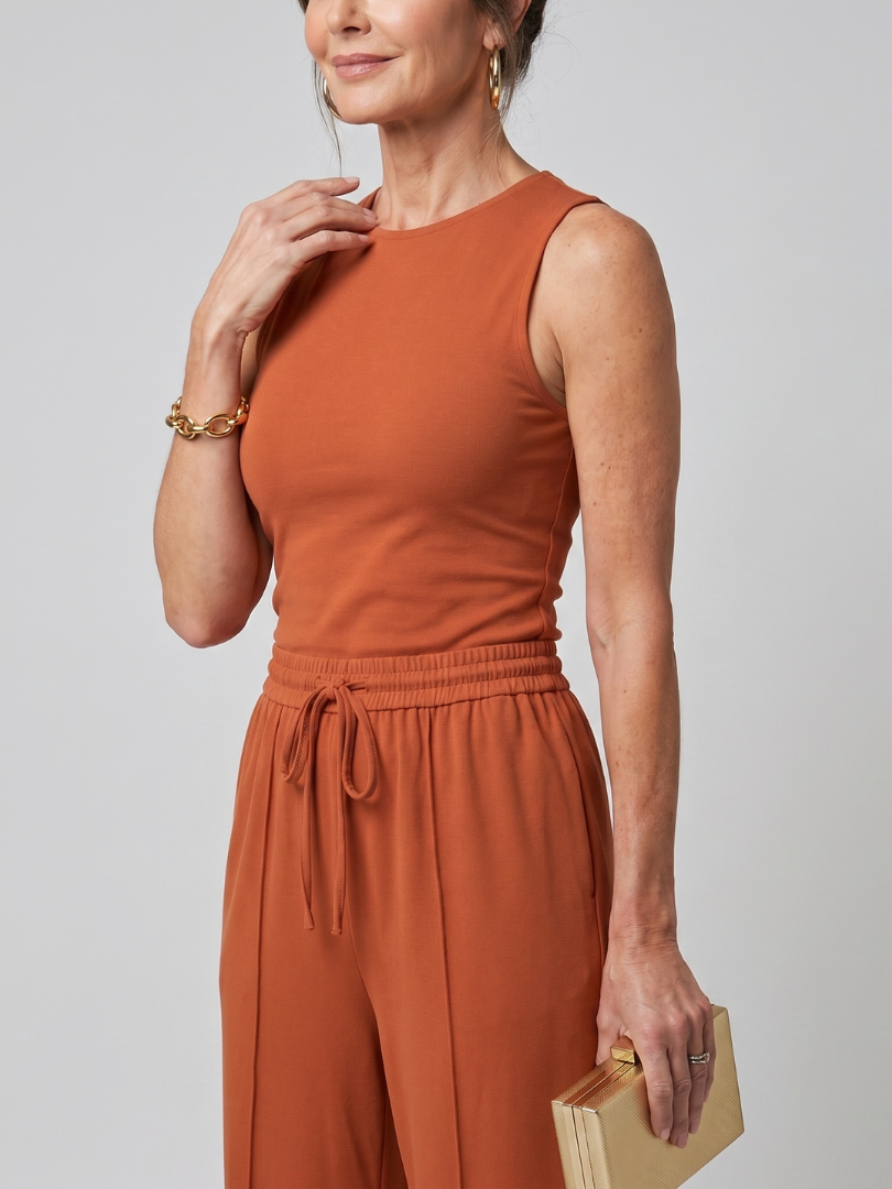 Valencia | Sleeveless Smooth Wide Leg Pants Set